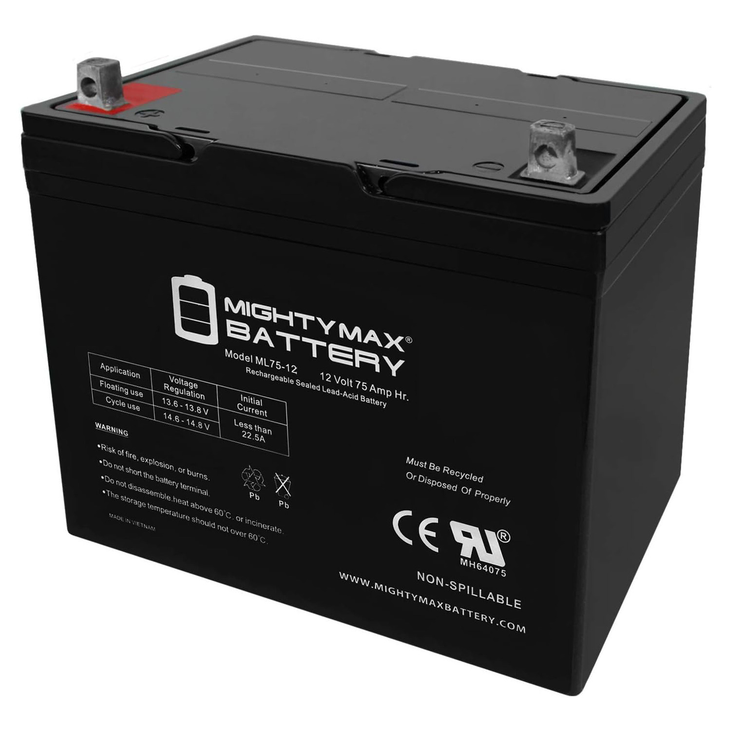Mighty Max 54 Marine & Fishing Boats ML75-12 Marine 12V Battery
